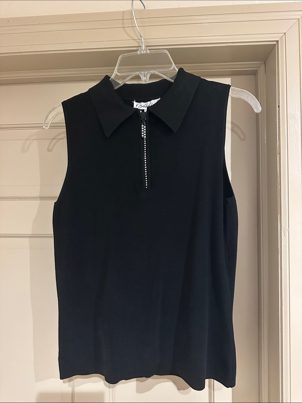 Belldini Black Sleeveless Polo Tank with Zip Detail